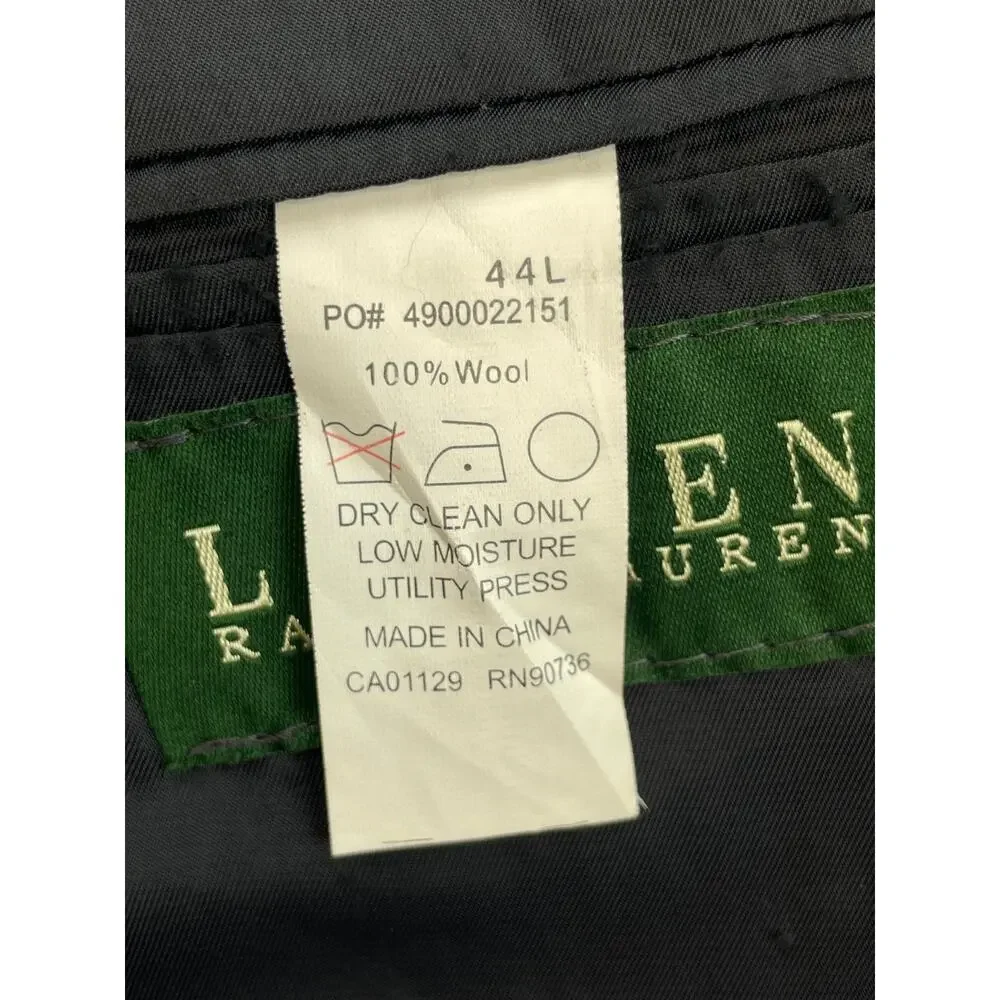 Lauren Ralph Lauren Blazer Mens 44L Black 100% Wool 2-Button Single Breast Lined